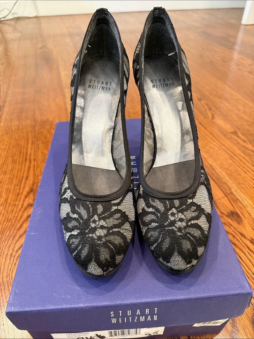 Stuart Weitzman Black Lace Floral Pumps